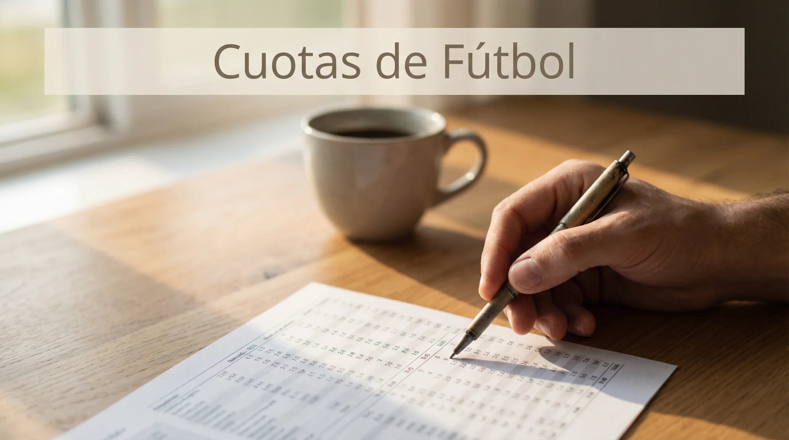 Cuotas de fútbol: mano señalando cifras en un documento de análisis deportivo