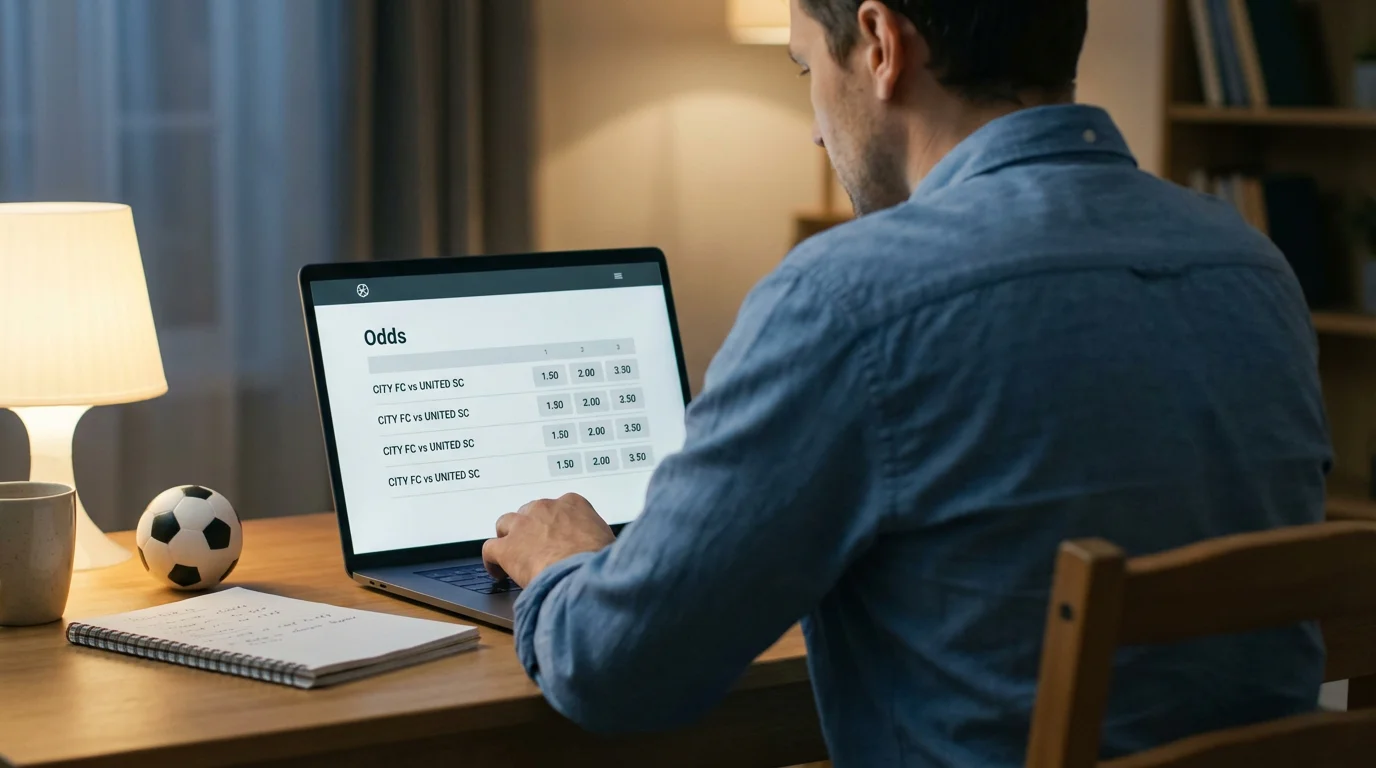 Pantalla de ordenador mostrando cuotas y mercados de apuestas de un partido de fútbol